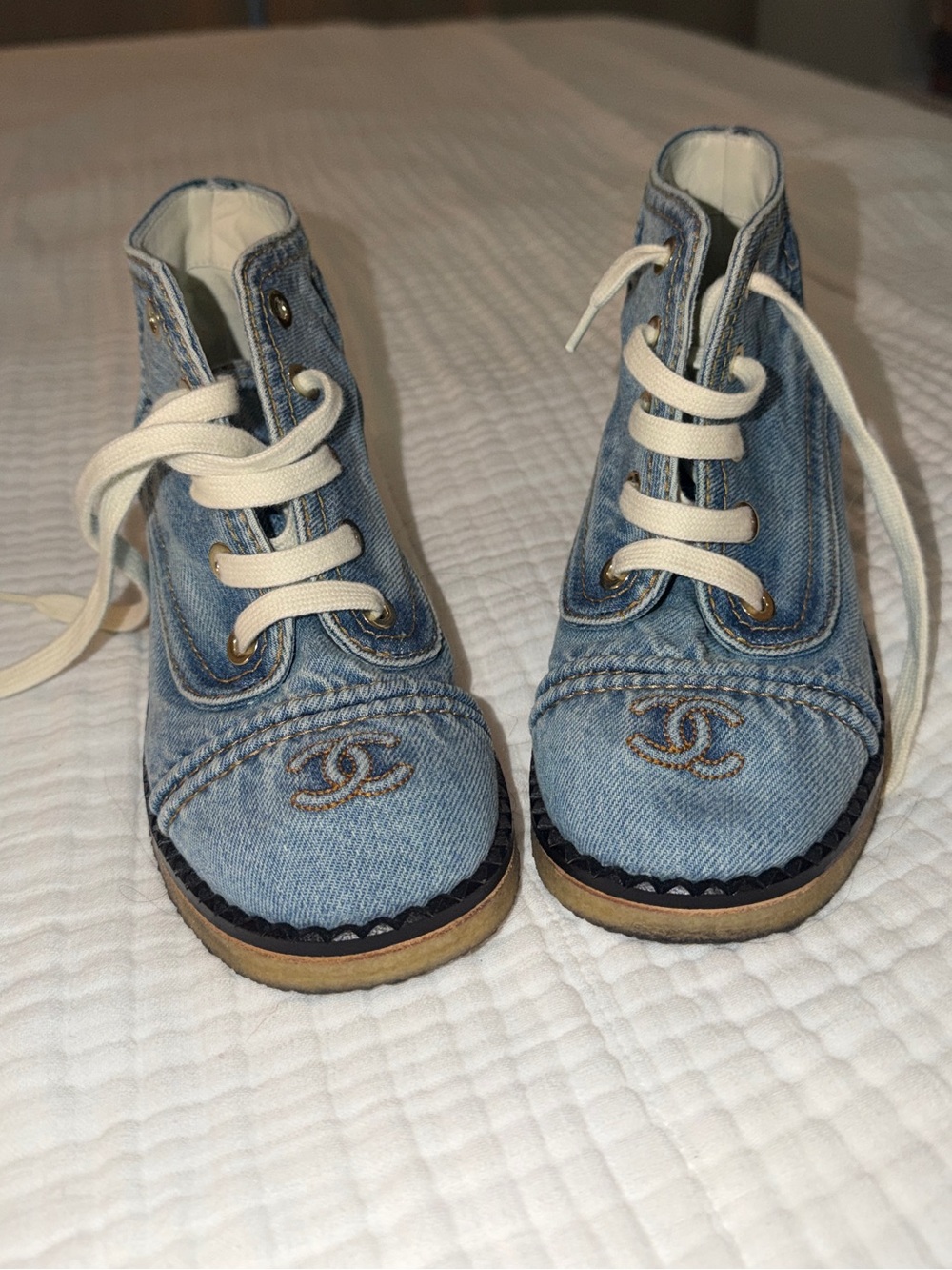 CHANEL Light Blue Denim booties